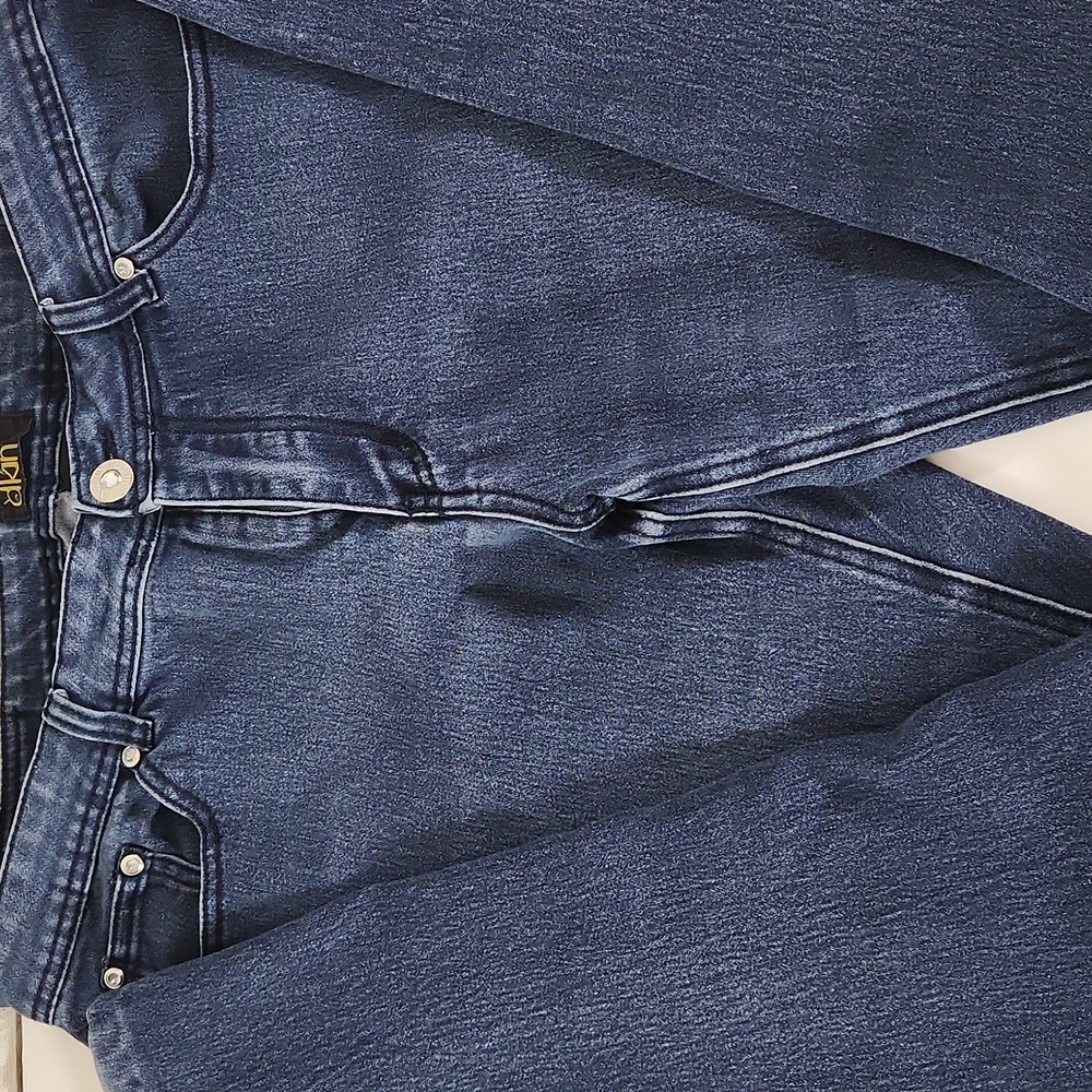 Dkin, Women's blue denim jeans, clear stones, silver embroidery on back pockets. - Picture 10 of 12